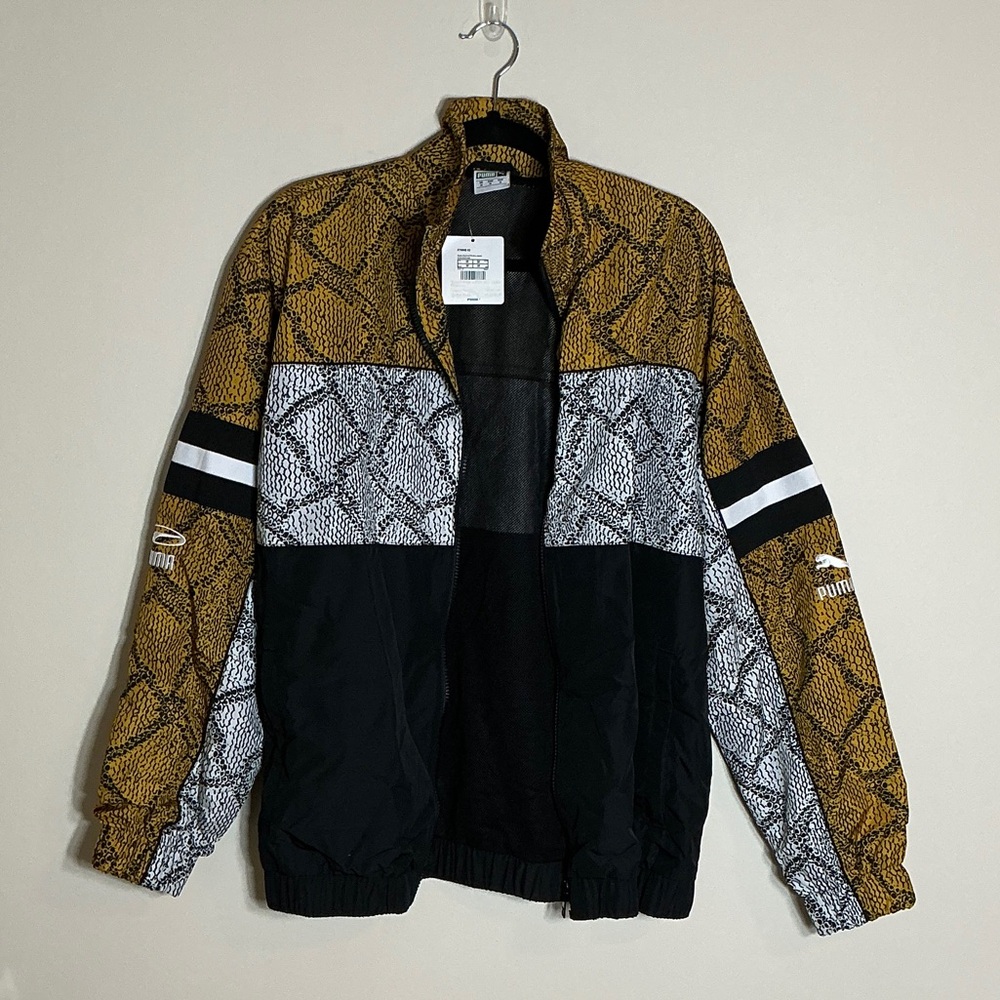 Puma Men's Black and Gold Patterned Windbreaker